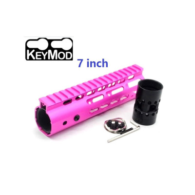 Trirock New NSR 7 Inch Length Pink Free Floating KeyMod AR15 Handguard With Rail Mount Steel Barrel Nut