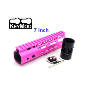 Trirock New NSR 7 Inch Length Pink Free Floating KeyMod AR15 Handguard With Rail Mount Steel Barrel Nut