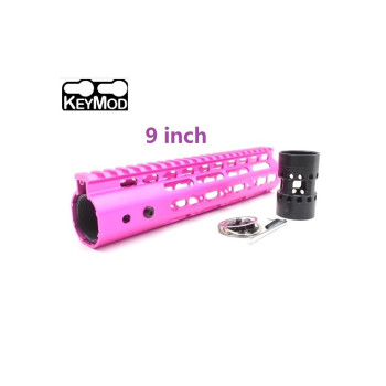 Trirock New NSR 9 Inch Length Pink Free Floating KeyMod AR15 Handguard With Rail Mount Steel Barrel Nut