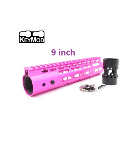 Trirock New NSR 9 Inch Length Pink Free Floating KeyMod AR15 Handguard With Rail Mount Steel Barrel Nut