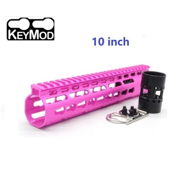 Trirock New NSR 10 Inch Length Pink Free Floating KeyMod AR15 Handguard With Rail Mount Steel Barrel Nut