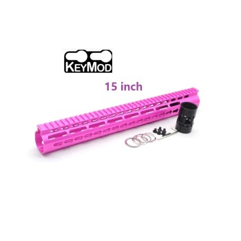 Trirock New NSR 15 Inch Length Pink Free Floating KeyMod AR15 Handguard With Rail Mount Steel Barrel Nut
