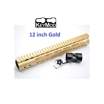 Trirock Gold NSR 12 Inch Free Float KeyMod AR15 AR-15 Handguard with Rail Mounted Steel Barrel Nut fit .223 5.56 rifles