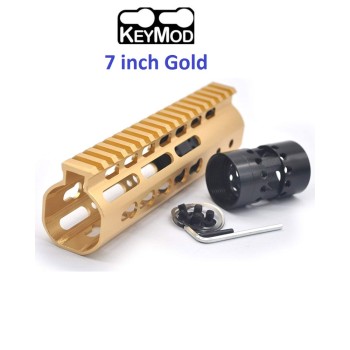 Trirock Gold NSR 7 Inch Free Float KeyMod AR15 AR-15 Handguard with Rail Mounted Steel Barrel Nut fit .223 5.56 rifles