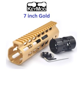 Trirock Gold NSR 7 Inch Free Float KeyMod AR15 AR-15 Handguard with Rail Mounted Steel Barrel Nut fit .223 5.56 rifles
