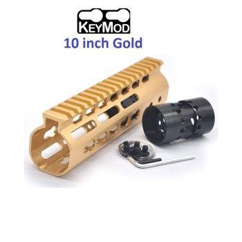 Trirock Gold NSR 10 Inch Free Float KeyMod AR15 AR-15 Handguard with Rail Mounted Steel Barrel Nut fit .223 5.56 rifles
