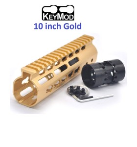 Trirock Gold NSR 10 Inch Free Float KeyMod AR15 AR-15 Handguard with Rail Mounted Steel Barrel Nut fit .223 5.56 rifles