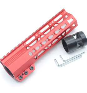 Trirock Clamp On Red Tactical 7 inch Keymod handguard for AR15 M4 M16 with Steel Barrel Nut fits .223/5.56 rifles