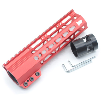 Trirock Clamp On Red Tactical 7 inch Keymod handguard for AR15 M4 M16 with Steel Barrel Nut fits .223/5.56 rifles