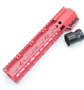 Trirock Clamp On Red Tactical 10 inch Keymod handguard for AR15 M4 M16 with Steel Barrel Nut fits .223/5.56 rifles