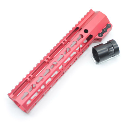 Trirock Clamp On Red Tactical 10 inch Keymod handguard for AR15 M4 M16 with Steel Barrel Nut fits .223/5.56 rifles