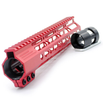 Trirock Clamp On Red Tactical 10 inch Keymod handguard for AR15 M4 M16 with Steel Barrel Nut fits .223/5.56 rifles