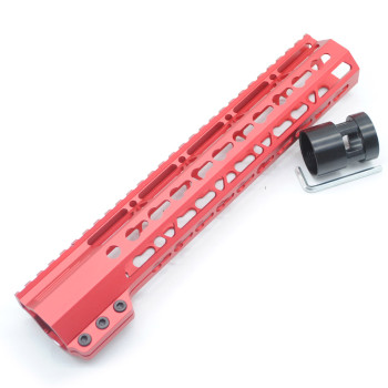 Trirock Clamp On Red Tactical 11 inch Keymod handguard for AR15 M4 M16 with Steel Barrel Nut fits .223/5.56 rifles