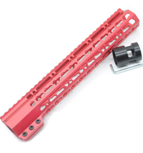 Trirock Clamp On Red Tactical 12 inch Keymod handguard for AR15 M4 M16 with Steel Barrel Nut fits .223/5.56 rifles