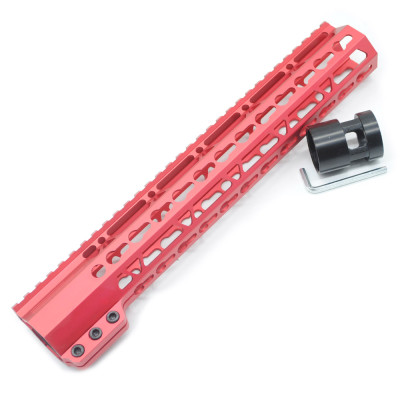 Trirock Clamp On Red Tactical 12 inch Keymod handguard for AR15 M4 M16 with Steel Barrel Nut fits .223/5.56 rifles