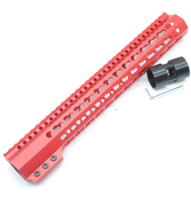 Trirock Clamp On Red Tactical 13.5 inch Keymod handguard for AR15 M4 M16 with Steel Barrel Nut fits .223/5.56 rifles