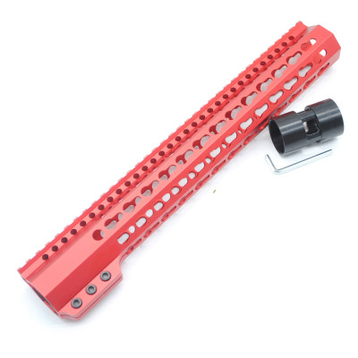 Trirock Clamp On Red Tactical 13.5 inch Keymod handguard for AR15 M4 M16 with Steel Barrel Nut fits .223/5.56 rifles