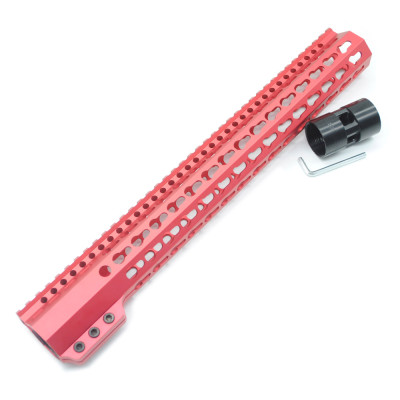 Trirock Clamp On Red Tactical 15 inch Keymod handguard for AR15 M4 M16 with Steel Barrel Nut fits .223/5.56 rifles