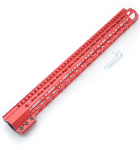 Trirock Clamp On Red Tactical 17 inch Keymod handguard for AR15 M4 M16 with Steel Barrel Nut fits .223/5.56 rifles