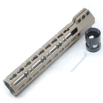 Trirock Clamp On TAN/FDE Tactical 10 inch Keymod handguard for AR15 M4 M16 with Steel Barrel Nut fits .223/5.56 rifles