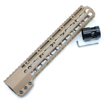 Trirock Clamp On TAN/FDE Tactical 12 inch Keymod handguard for AR15 M4 M16 with Steel Barrel Nut fits .223/5.56 rifles