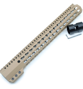 Trirock Clamp On TAN/FDE Tactical 15 inch Keymod handguard for AR15 M4 M16 with Steel Barrel Nut fits .223/5.56 rifles