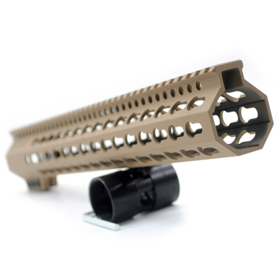Trirock Clamp On TAN/FDE Tactical 15 inch Keymod handguard for AR15 M4 M16 with Steel Barrel Nut fits .223/5.56 rifles
