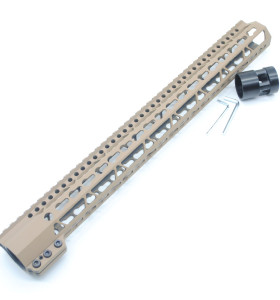 Trirock Clamp On TAN/FDE Tactical 17 inch Keymod handguard for AR15 M4 M16 with Steel Barrel Nut fits .223/5.56 rifles