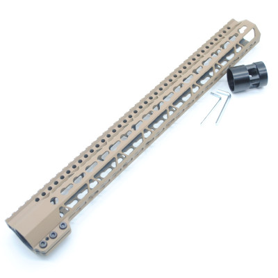 Trirock Clamp On TAN/FDE Tactical 17 inch Keymod handguard for AR15 M4 M16 with Steel Barrel Nut fits .223/5.56 rifles