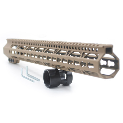 Trirock Clamp On TAN/FDE Tactical 17 inch Keymod handguard for AR15 M4 M16 with Steel Barrel Nut fits .223/5.56 rifles