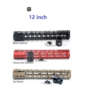 Trirock NSR style optional Black/Red/FDE 12 inch M-LOK free float AR15 handguard mlok bevel edge fits .223/5.56 rifles with steel barrel nut