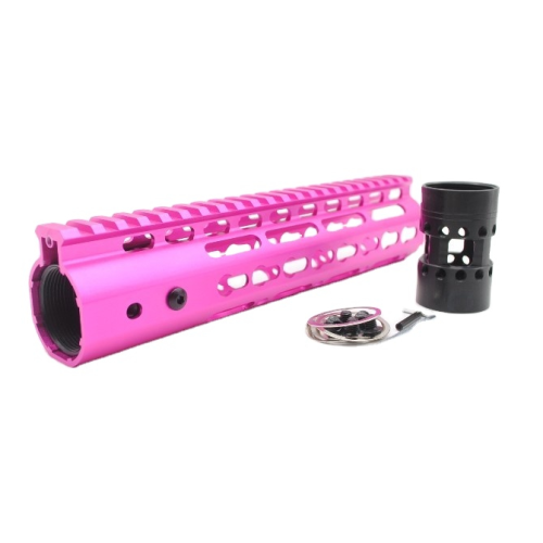 New NSR 9 Inch Length Pink Free Floating KeyMod AR15 Handguard With Rail Mount Steel Barrel Nut