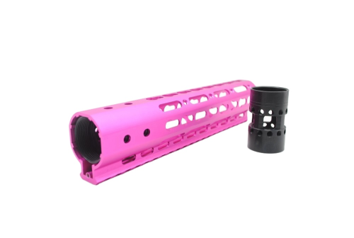 New NSR 9 Inch Length Pink Free Floating KeyMod AR15 Handguard With Rail Mount Steel Barrel Nut