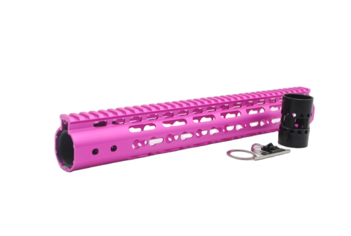 New NSR 13.5 Inch Length Pink Free Floating KeyMod AR15 Handguard With Rail Mount Steel Barrel Nut