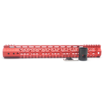 Trirock NSR style Red 15 inch M-LOK free float AR15 handguard mlok bevel edge fits .223/5.56 rifles with steel barrel nut