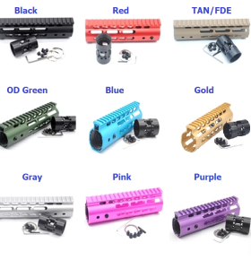 Tirock 9 color NSR 7 inch optional  Black/Pink/Purple/Blue/Gold/Gray/OD green/FDE/Red Free Floating Blue KeyMod AR15 Handguard With Rail Mount Steel Barrel Nut
