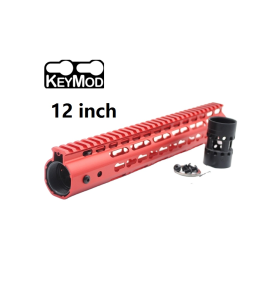 Trirock New NSR 12 Inch Length Red Free Floating KeyMod AR15 Handguard With Rail Mount Steel Barrel Nut