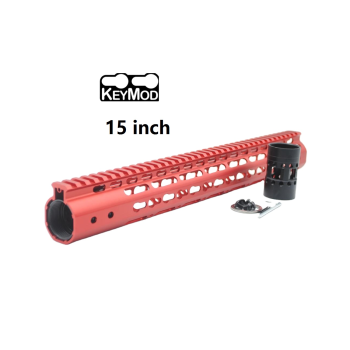 Trirock New NSR 15 Inch Length Red Free Floating KeyMod AR15 Handguard With Rail Mount Steel Barrel Nut