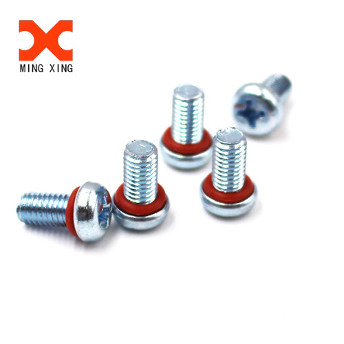 Zinc plated phillips pan head machine screw with rubber ring
