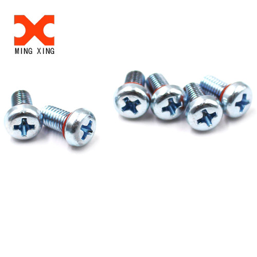Zinc plated phillips pan head machine screw with rubber ring
