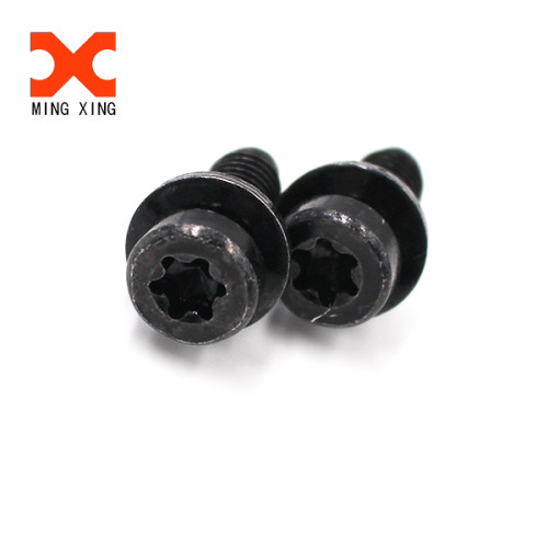 Black oxide cheese head six lobe slotted sems machine screw