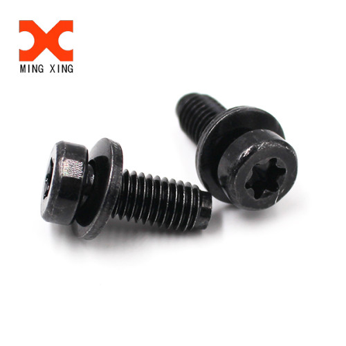 Black oxide cheese head six lobe slotted sems machine screw