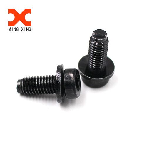 Black oxide cheese head six lobe slotted sems machine screw