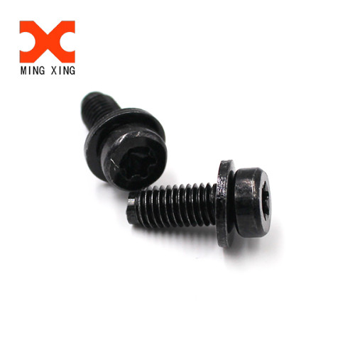 Black oxide cheese head six lobe slotted sems machine screw