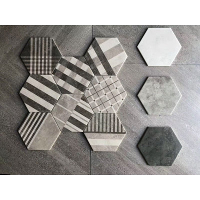 Marble look modern hexagon woven design Porcelain floor tiles