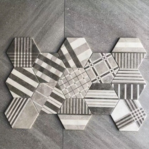 Marble look modern hexagon woven design Porcelain floor tiles