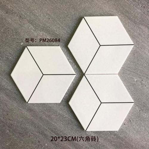 Black and white decorative hexagonal terracotta paving tiles suitable for wall and floor