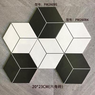 Black and white decorative hexagonal terracotta paving tiles suitable for wall and floor