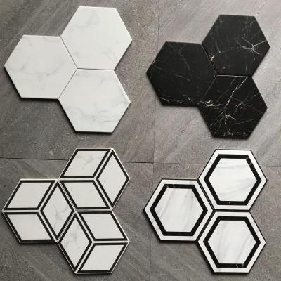Hexagonal glazed marble pattern porcelain floor tile