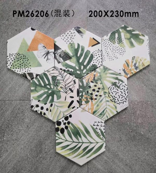 Ceramic hexagon tile from China Green jungle design